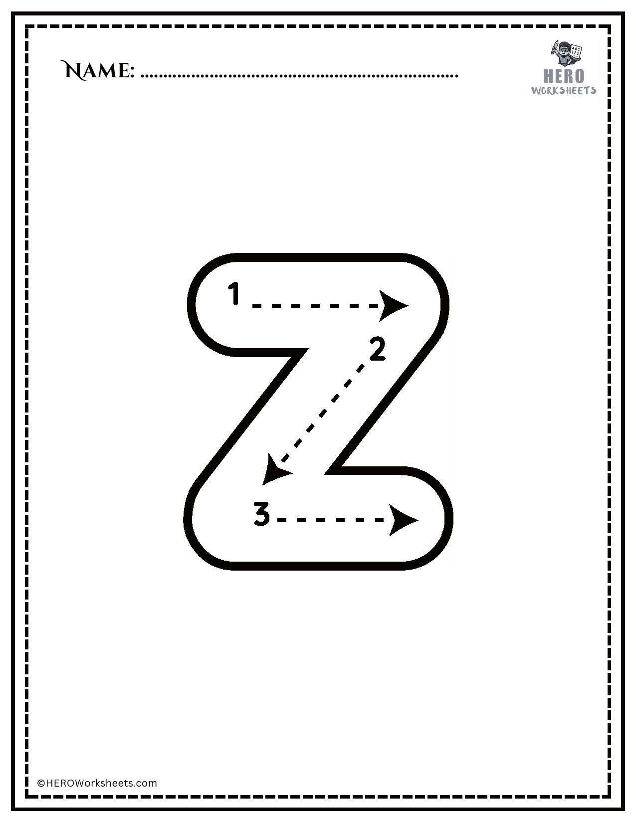 Lowercase letter z tracing worksheet printable
