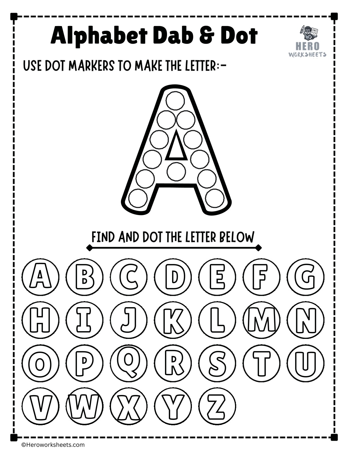 Alphabet Letter A Dab and Dot Worksheet Printable