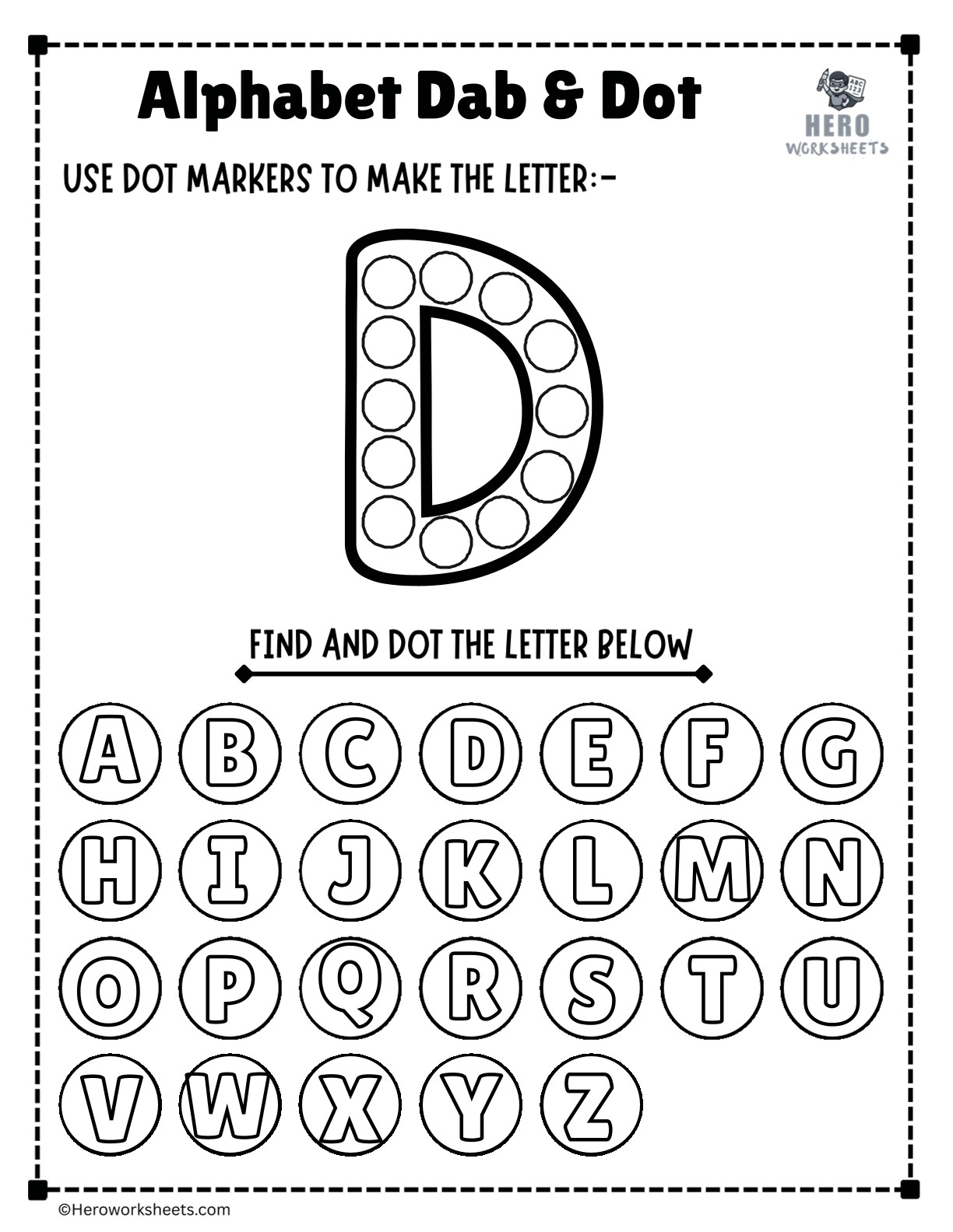 Alphabet Letter D Dab and Dot Worksheet Printable
