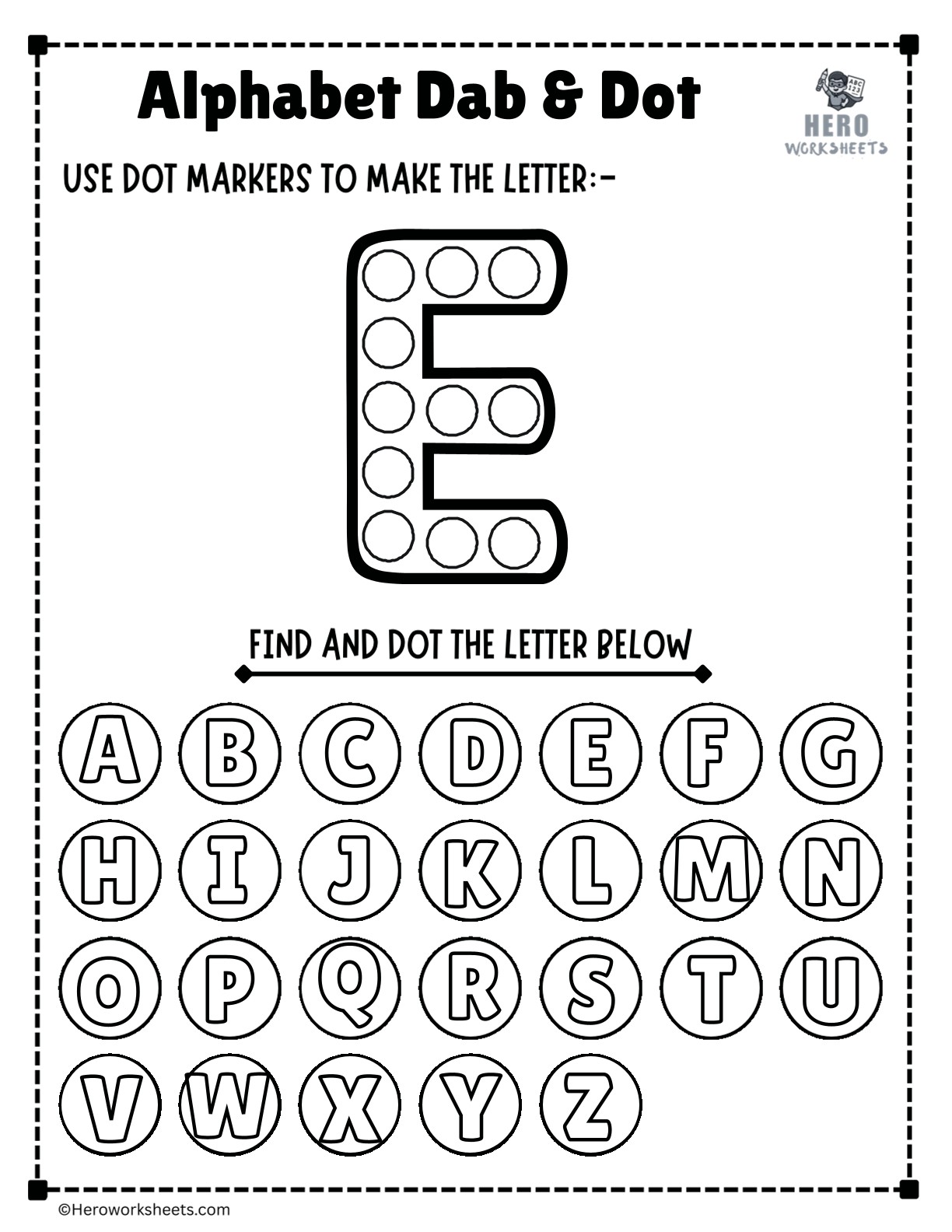 Alphabet Letter E Dab and Dot Worksheet Printable