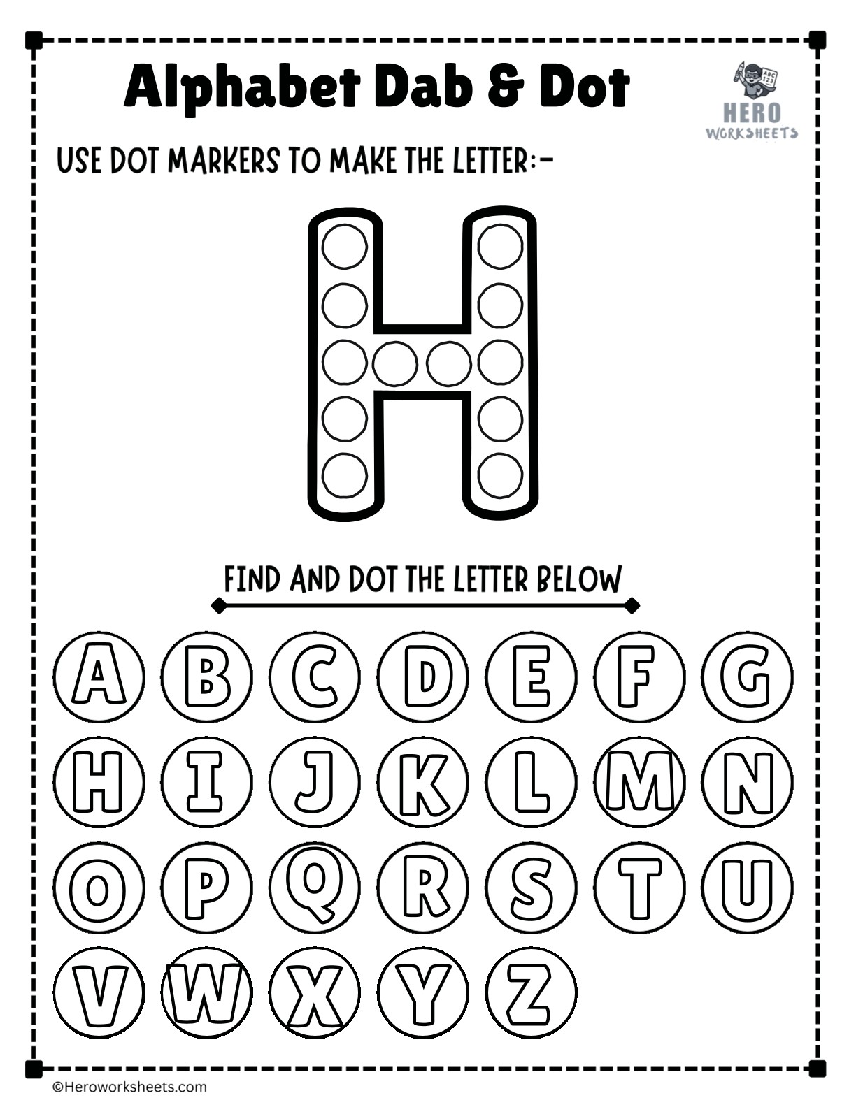 Alphabet Letter H Dab and Dot Worksheet Printable