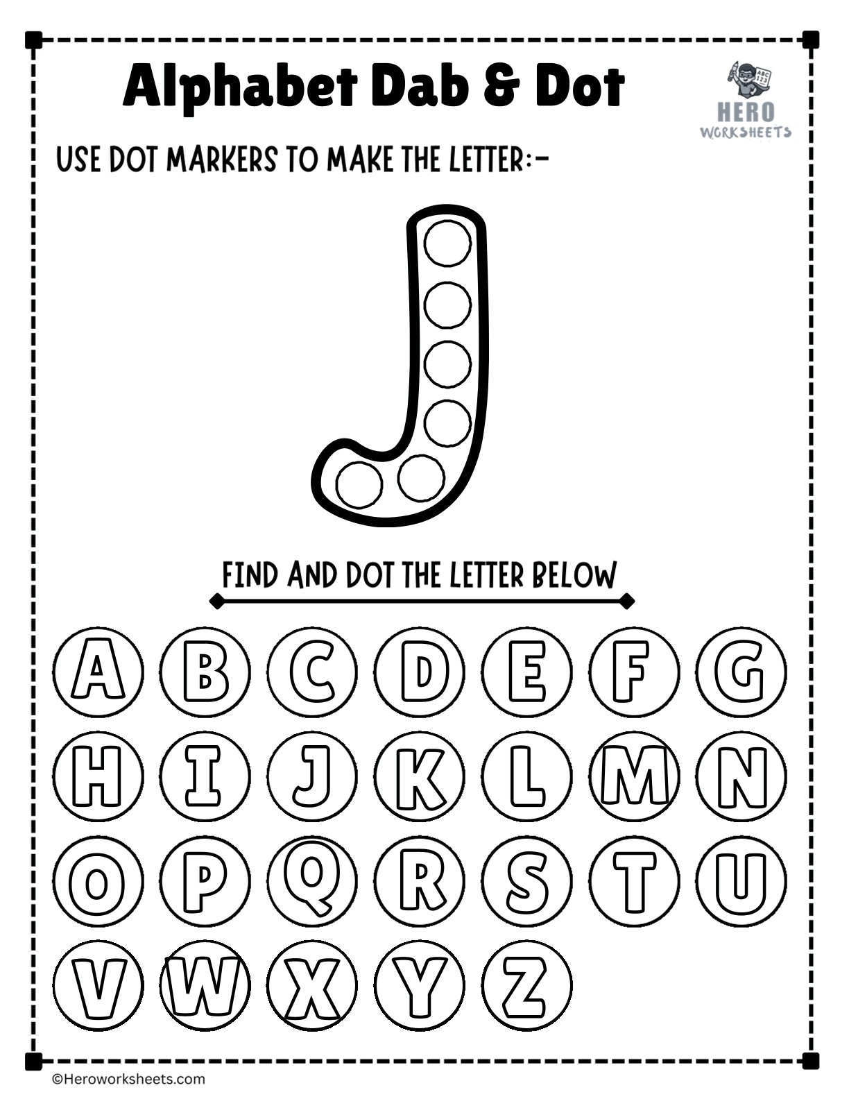 Alphabet Letter J Dab and Dot Worksheet Printable