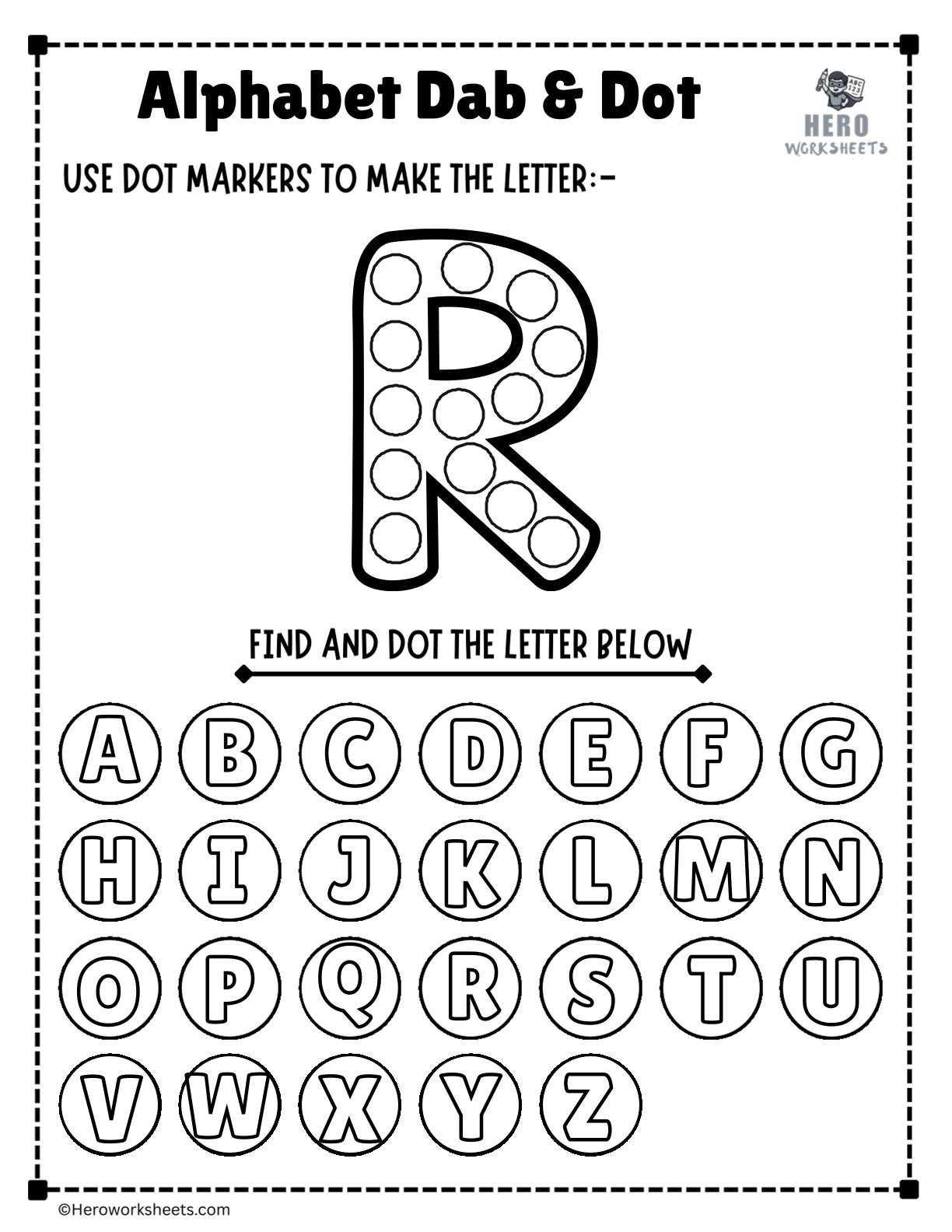 Alphabet Letter R Dab and Dot Worksheet Printable