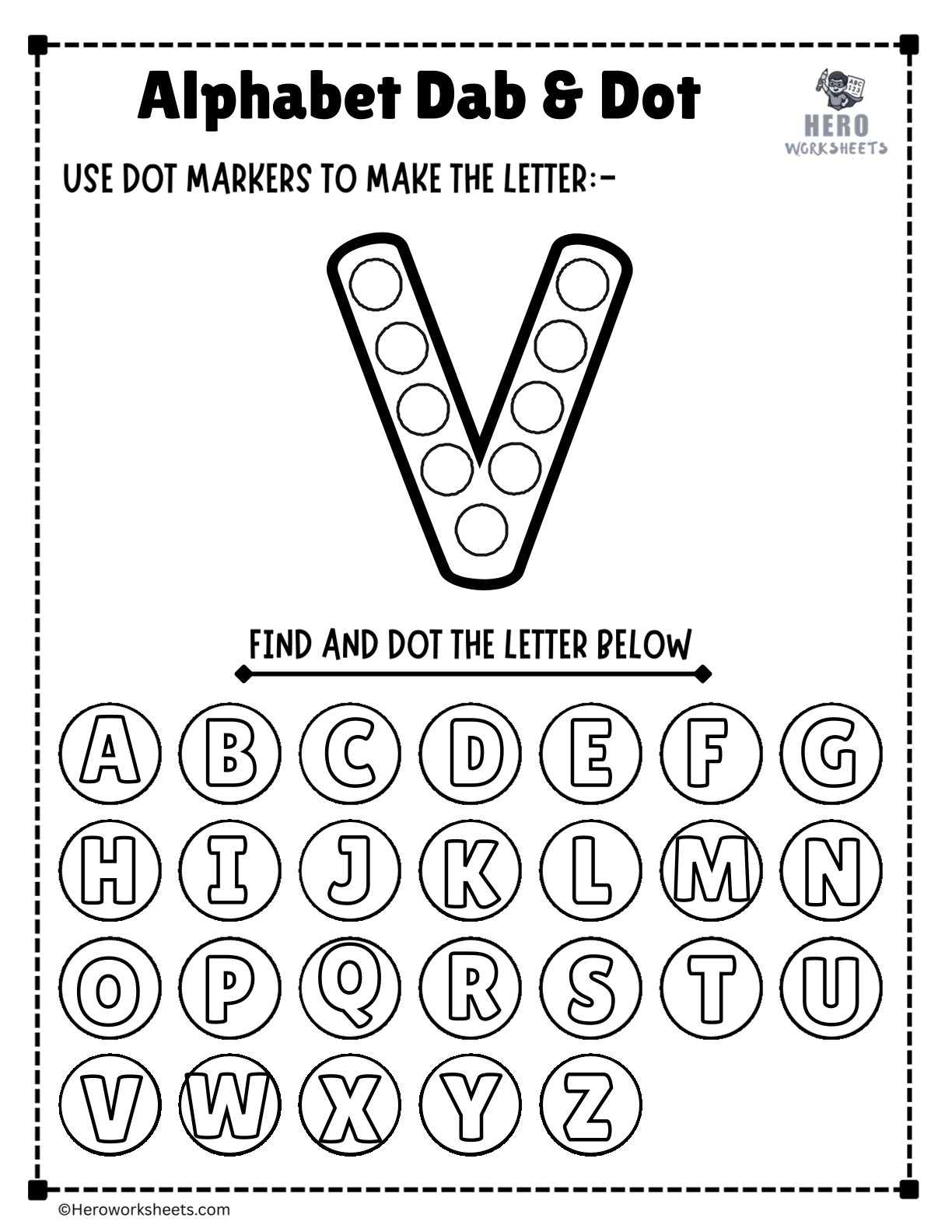 Alphabet Letter V Dab and Dot Worksheet Printable