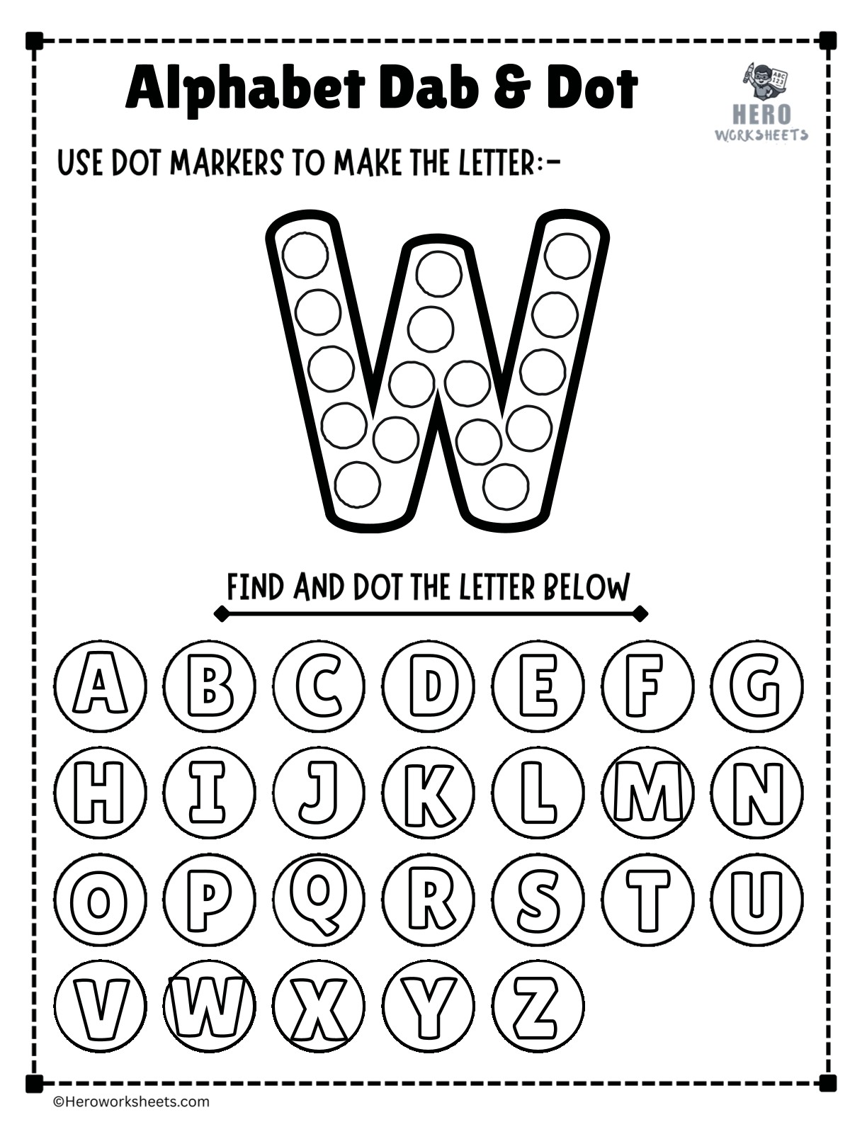 Alphabet Letter W Dab and Dot Worksheet Printable