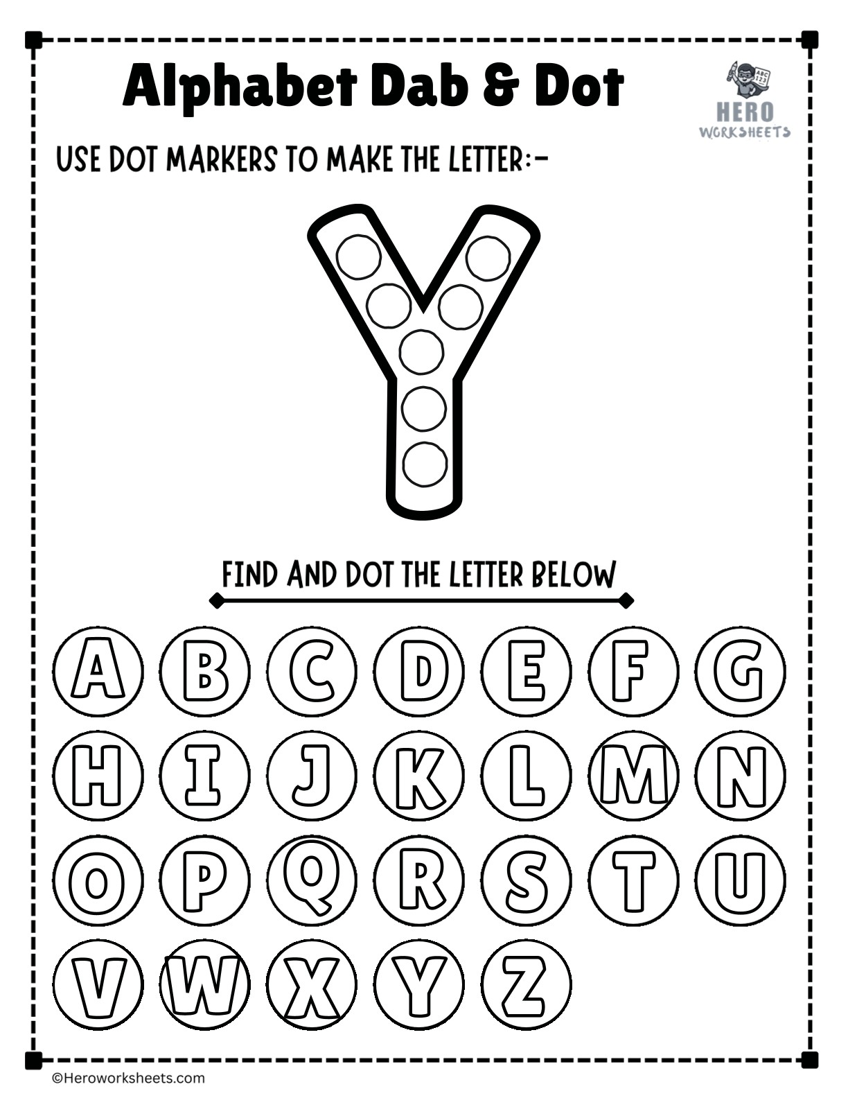 Alphabet Letter Y Dab and Dot Worksheet Printable