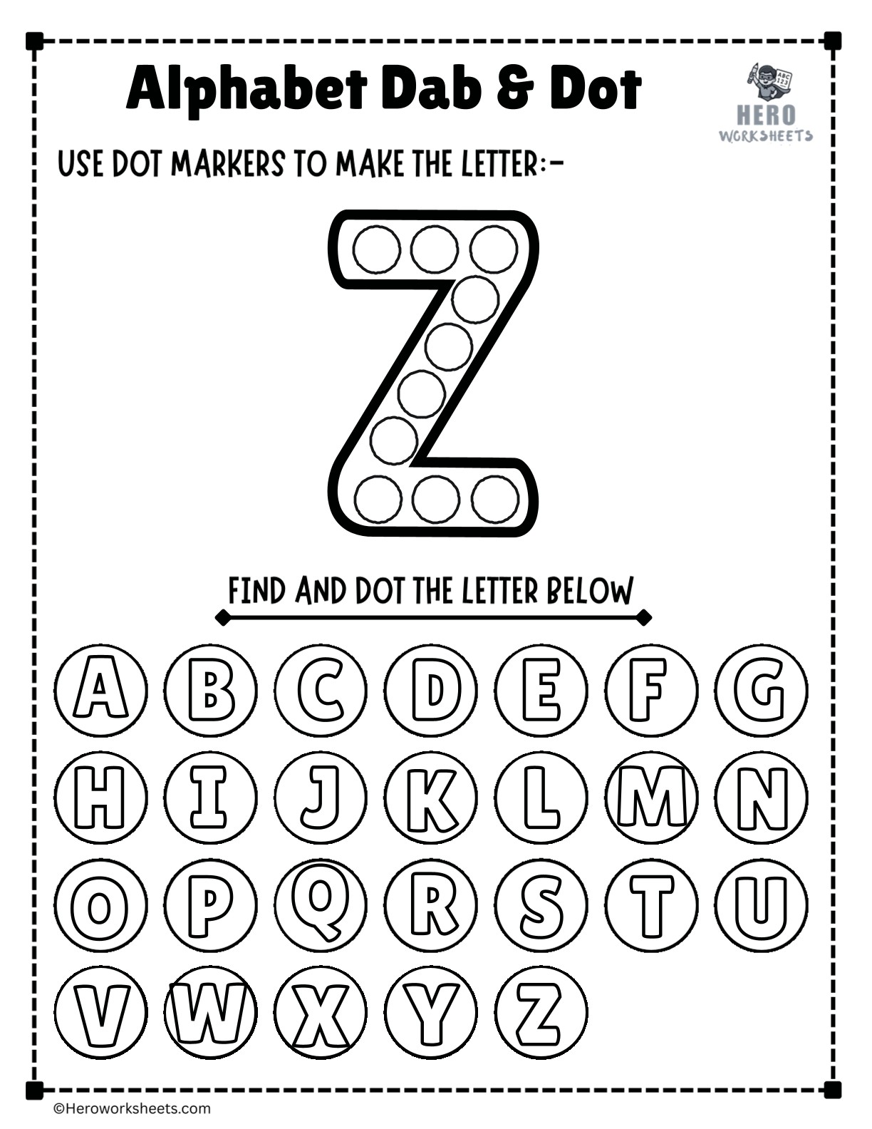 Alphabet Letter Z Dab and Dot Worksheet Printable