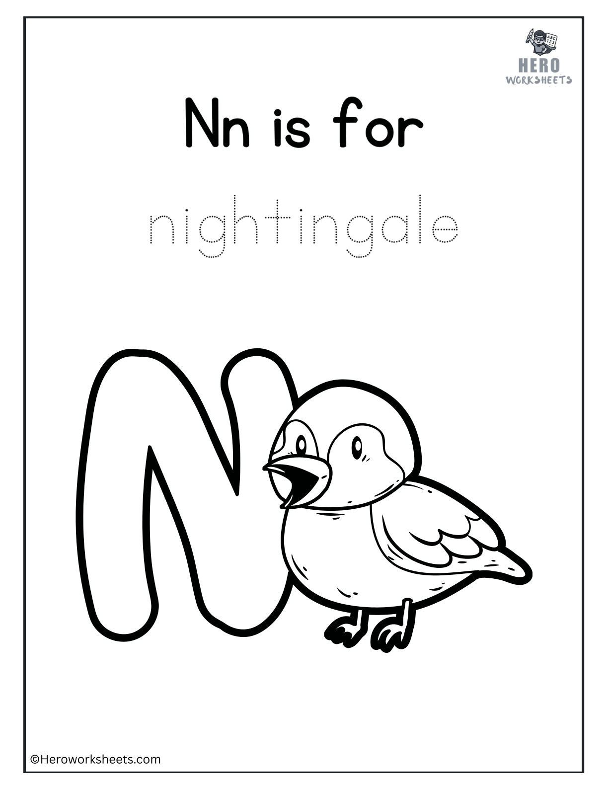 Alphabet N Coloring Printable Worksheet