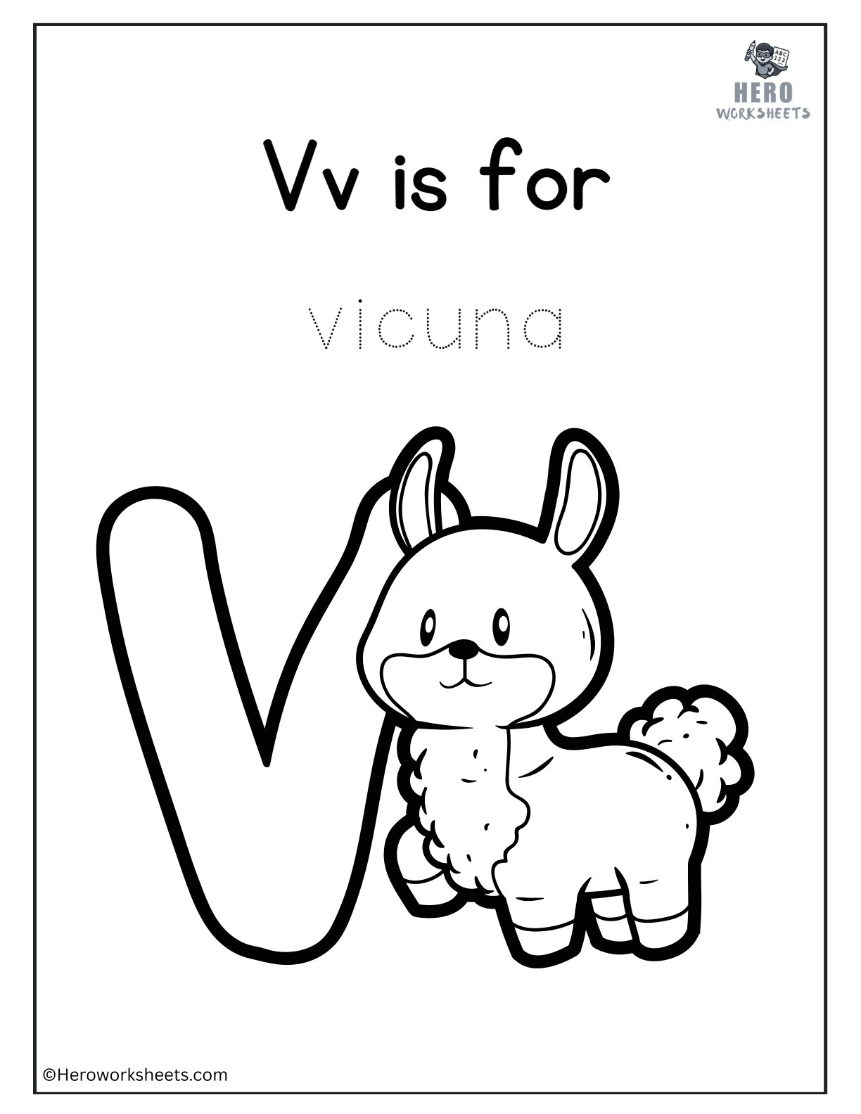 Alphabet V Coloring Printable Worksheet