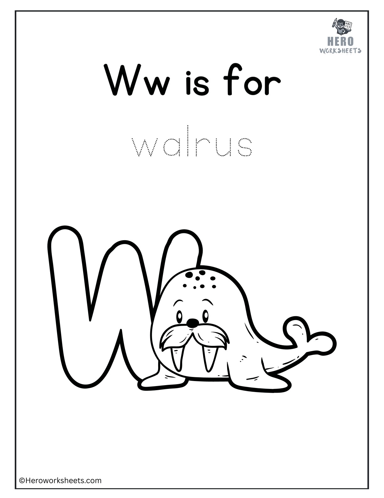 Alphabet W Coloring Printable Worksheet