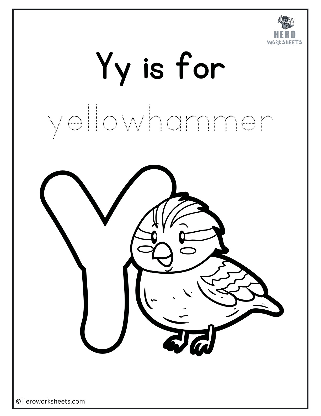 Alphabet Y Coloring Printable Worksheet