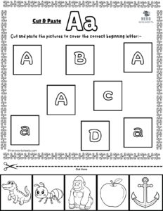 Alphabet Letter A Cut and Paste Worksheets Printable