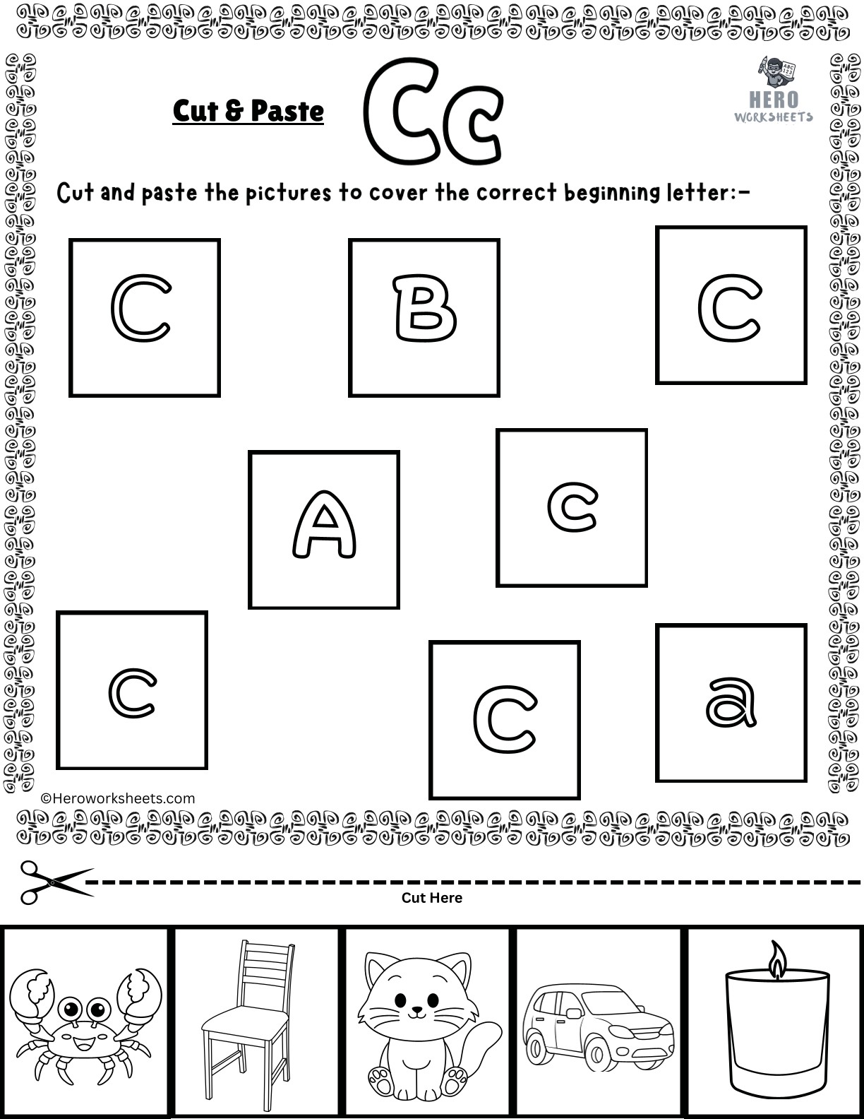 Alphabet Letter C Cut and Paste Worksheets Printable