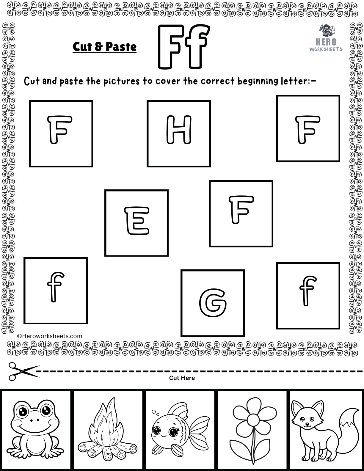 Alphabet Letter F Cut and Paste Worksheets Printable