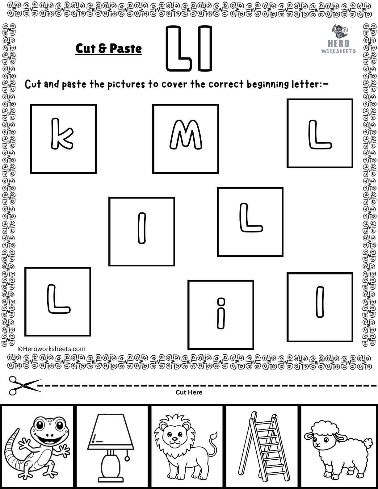 Alphabet Letter L Cut and Paste Worksheets Printable
