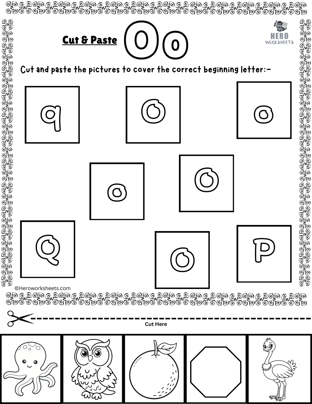 Alphabet Letter O Cut and Paste Worksheets Printable