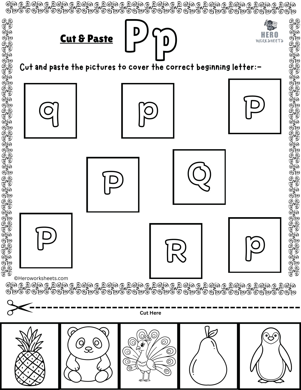 Alphabet Letter P Cut and Paste Worksheets Printable