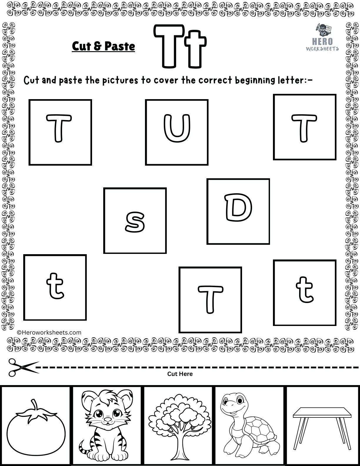 Alphabet Letter T Cut and Paste Worksheets Printable