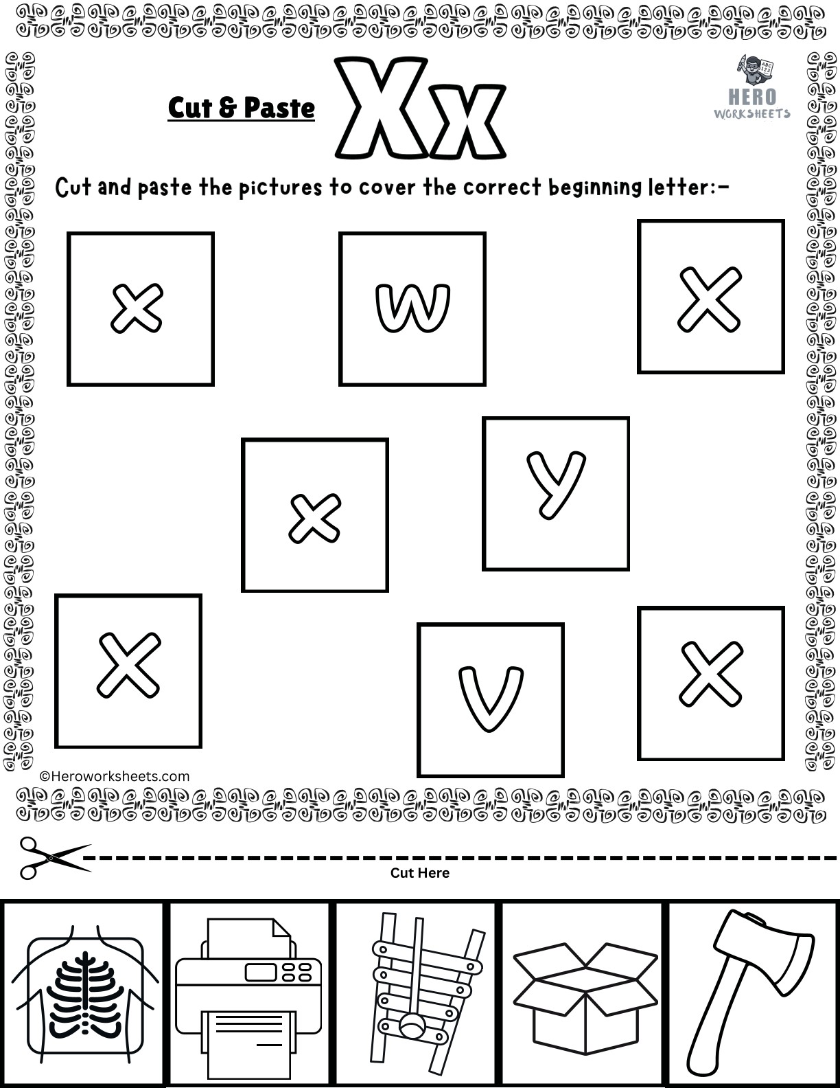 Alphabet Letter X Cut and Paste Worksheets Printable