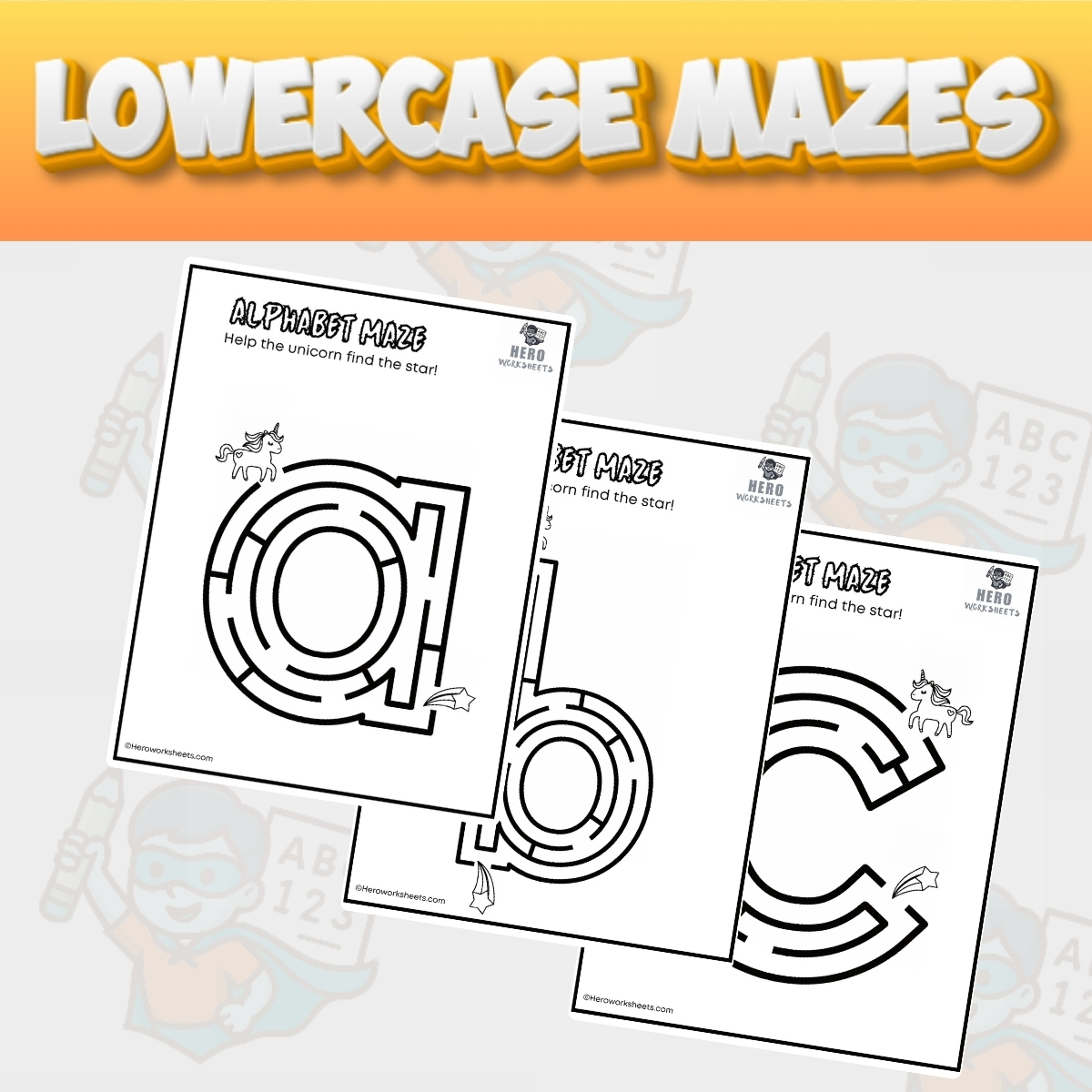 Lowercase Alphabet Mazes Worksheets
