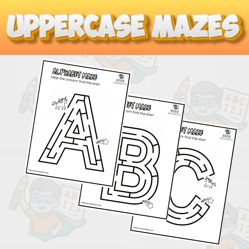 Uppercase Alphabet Mazes Worksheets 1 Uppercase Alphabet Mazes Worksheets