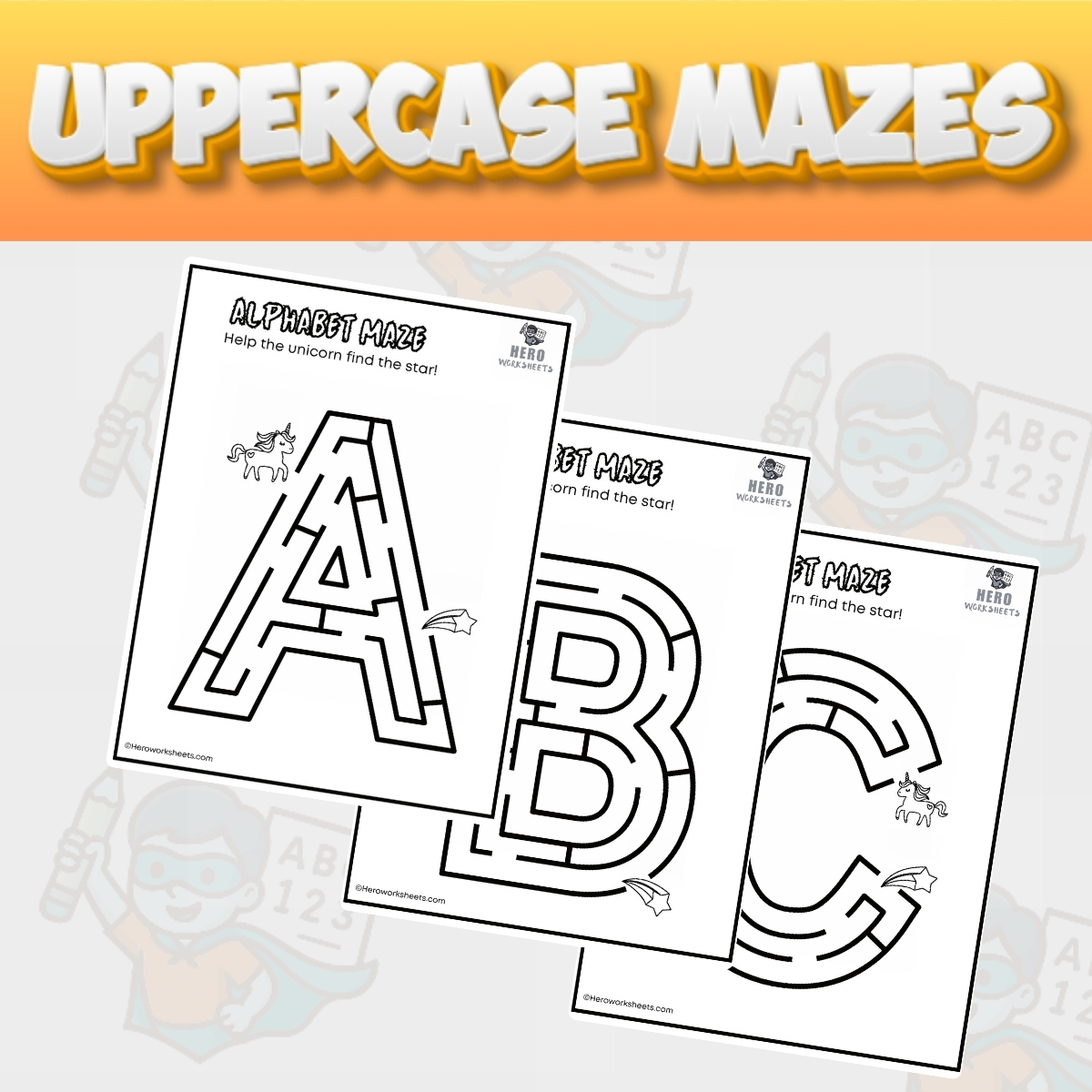 Uppercase Alphabet Mazes Worksheets