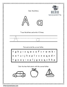 Alphabet Letter A Tracing and Coloring Worksheets Printable