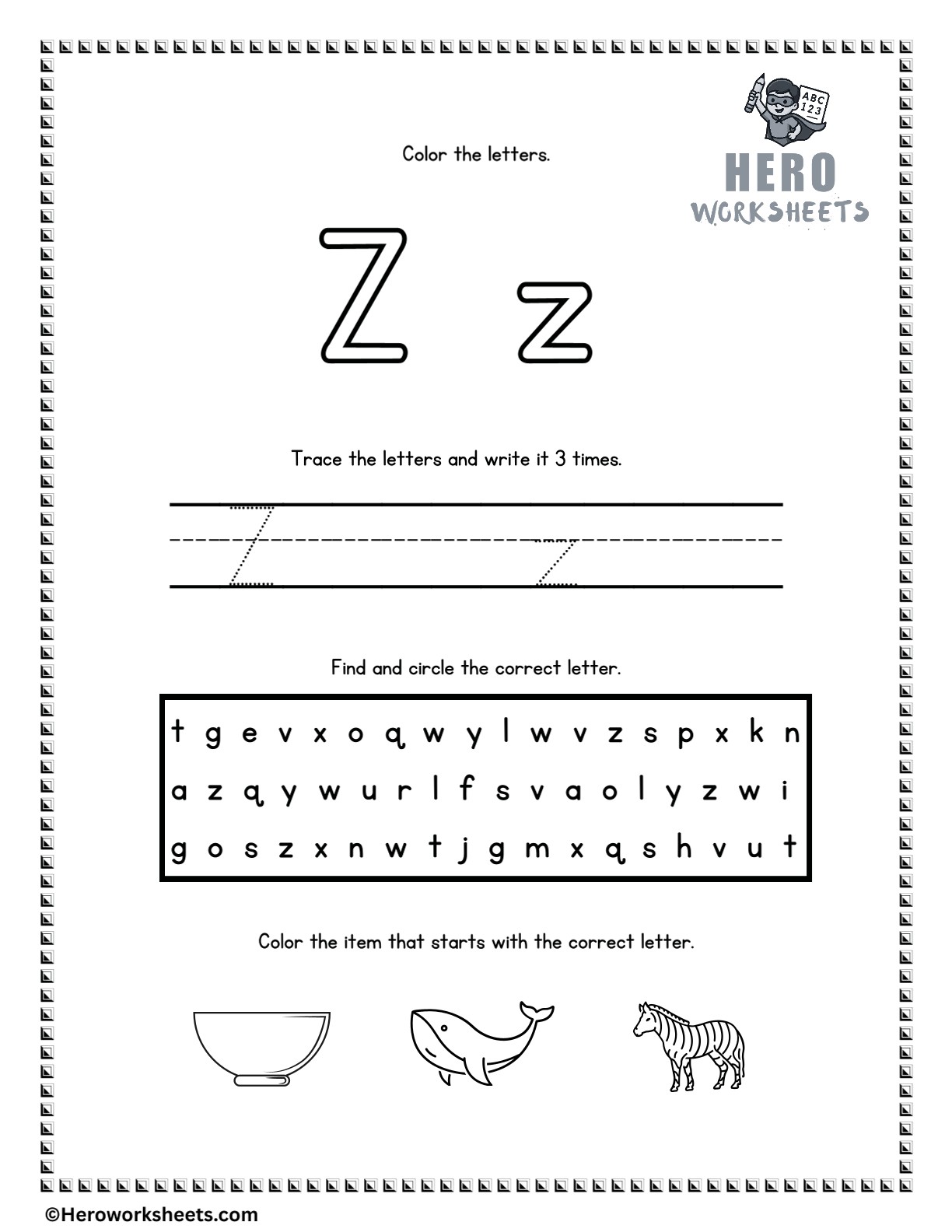 Alphabet Tracing and Coloring Worksheets 27 Alphabet Letter Z Tracing and Coloring Worksheets Printable