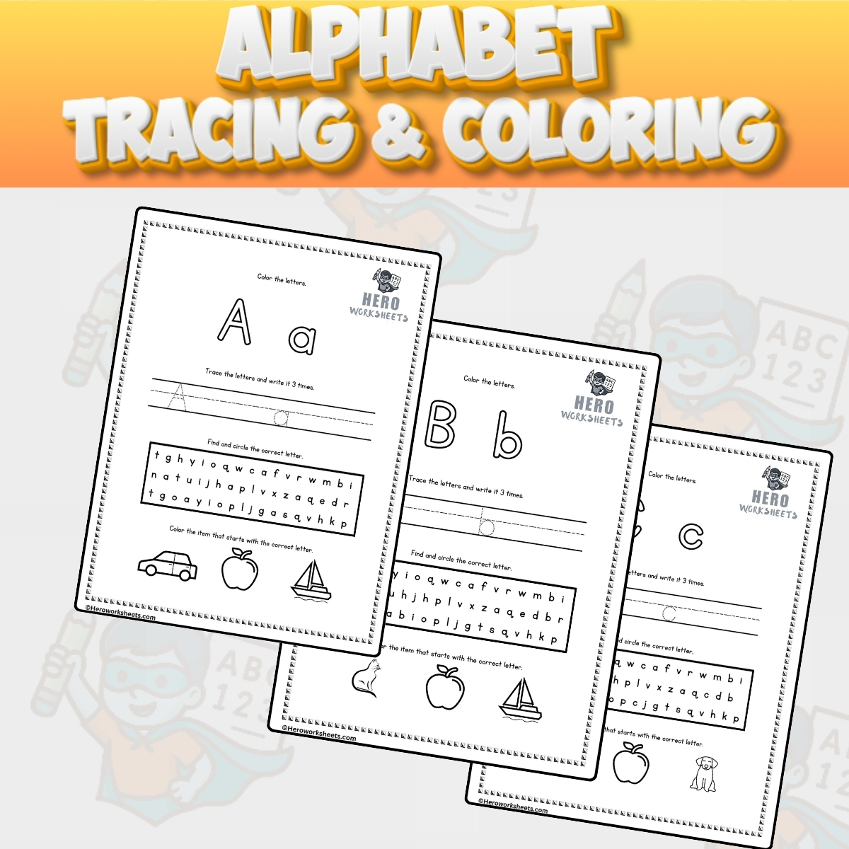 Alphabet Tracing and Coloring Worksheets Printables