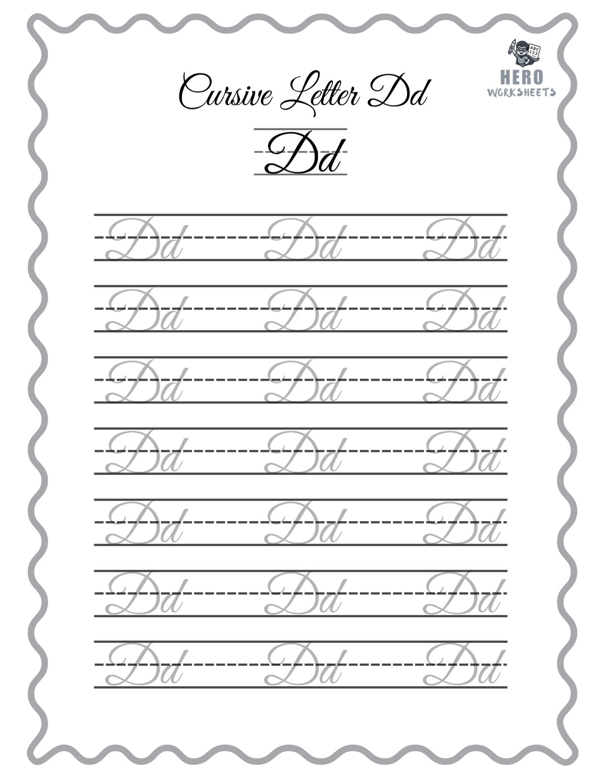 Alphabet Cursive Writing Letter D Worksheet