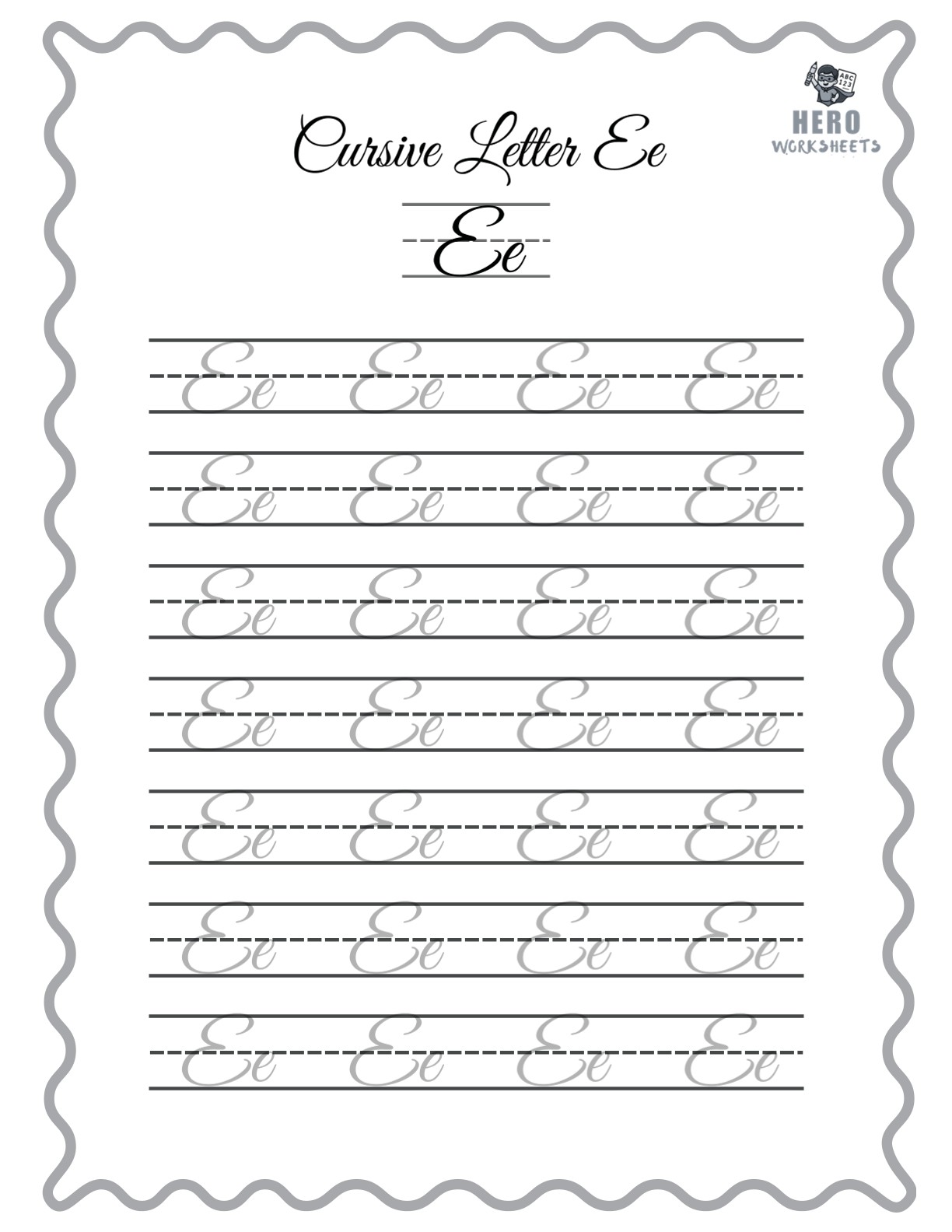 Alphabet Cursive Writing Letter E Worksheet