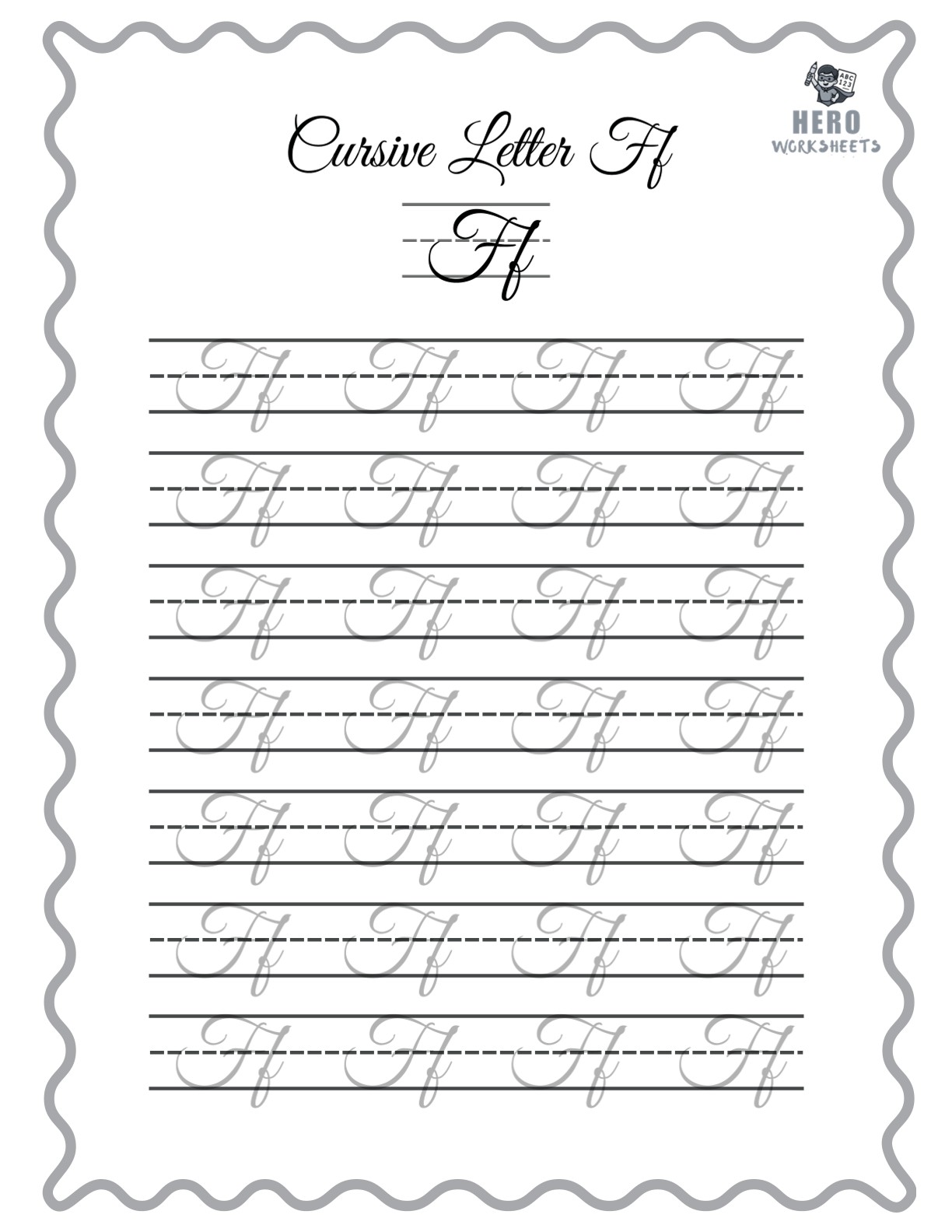 Alphabet Cursive Writing Letter F Worksheet