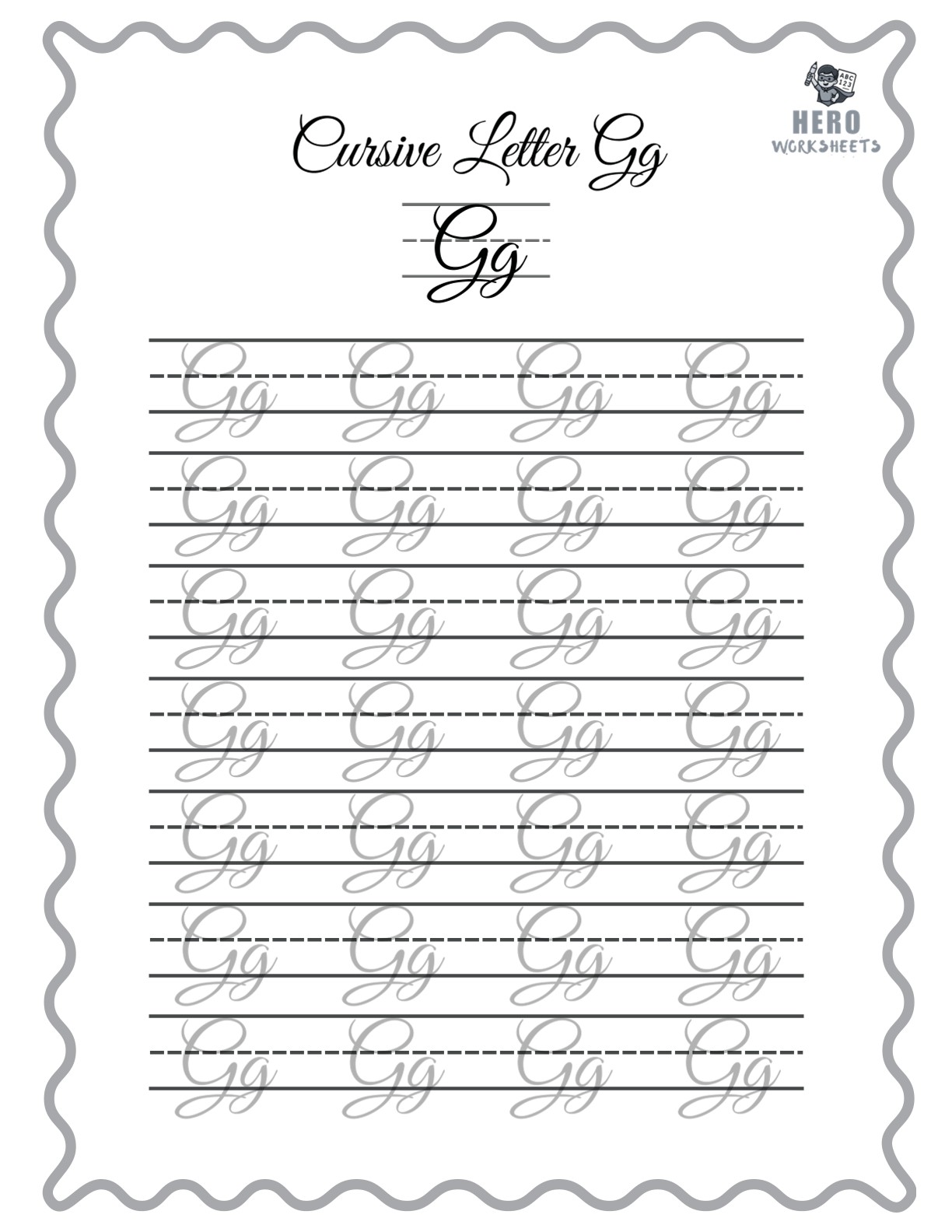 Alphabet Cursive Writing Letter G Worksheet