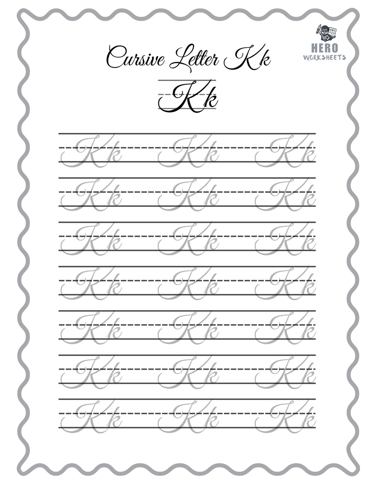 Alphabet Cursive Writing Letter K Worksheet
