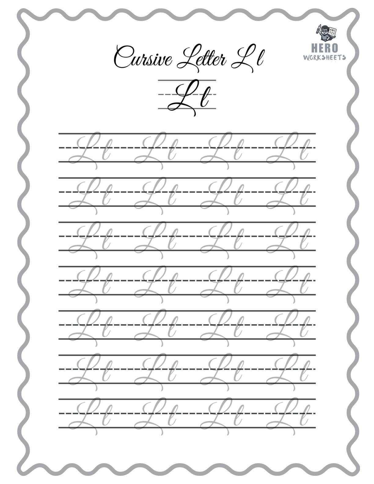 Alphabet Cursive Writing Letter L Worksheet