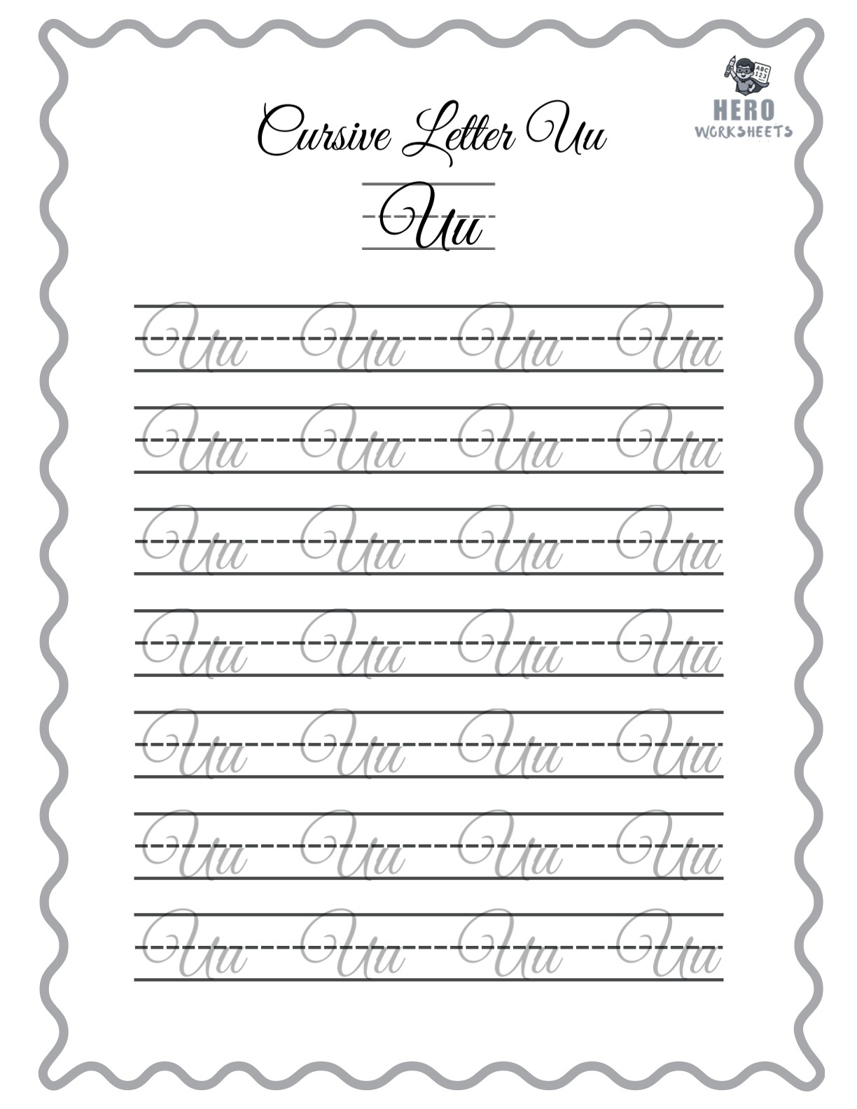 Alphabet Cursive Writing Letter U Worksheet