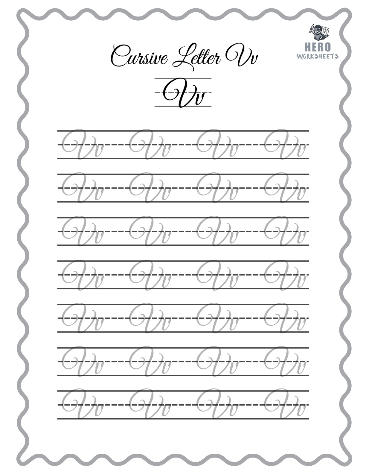 Alphabet Cursive Writing Letter V Worksheet