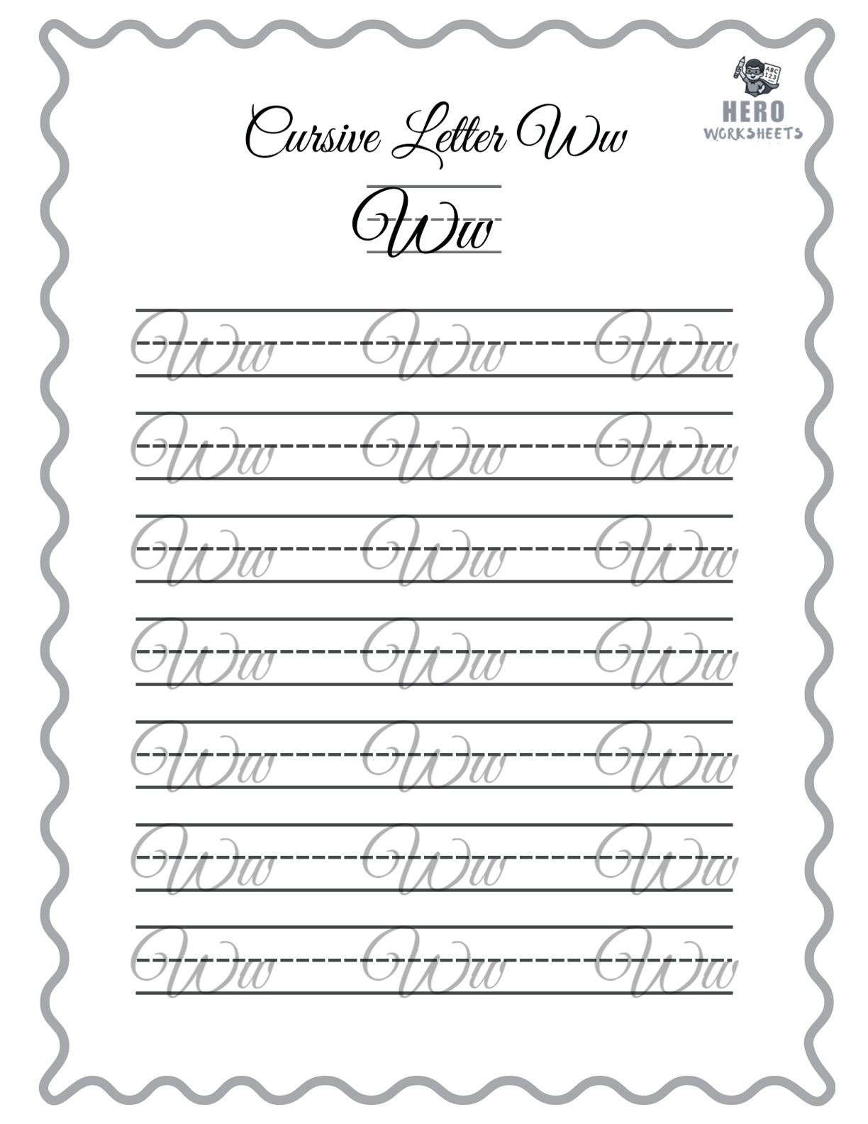 Alphabet Cursive Writing Letter W Worksheet