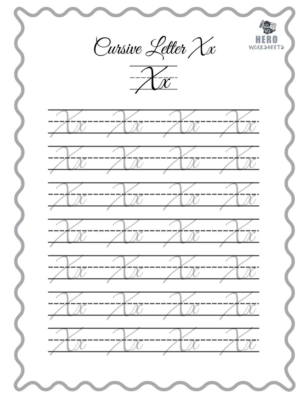 Alphabet Cursive Writing Letter X Worksheet