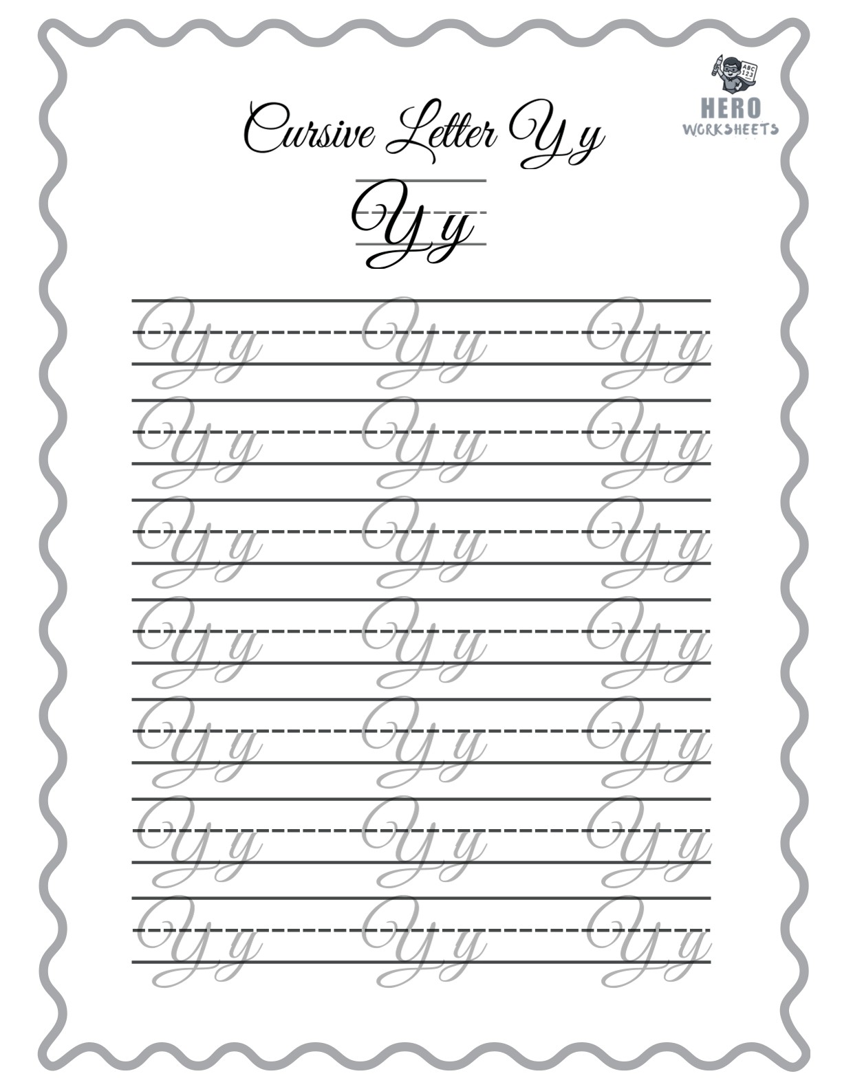 Alphabet Cursive Writing Letter Y Worksheet