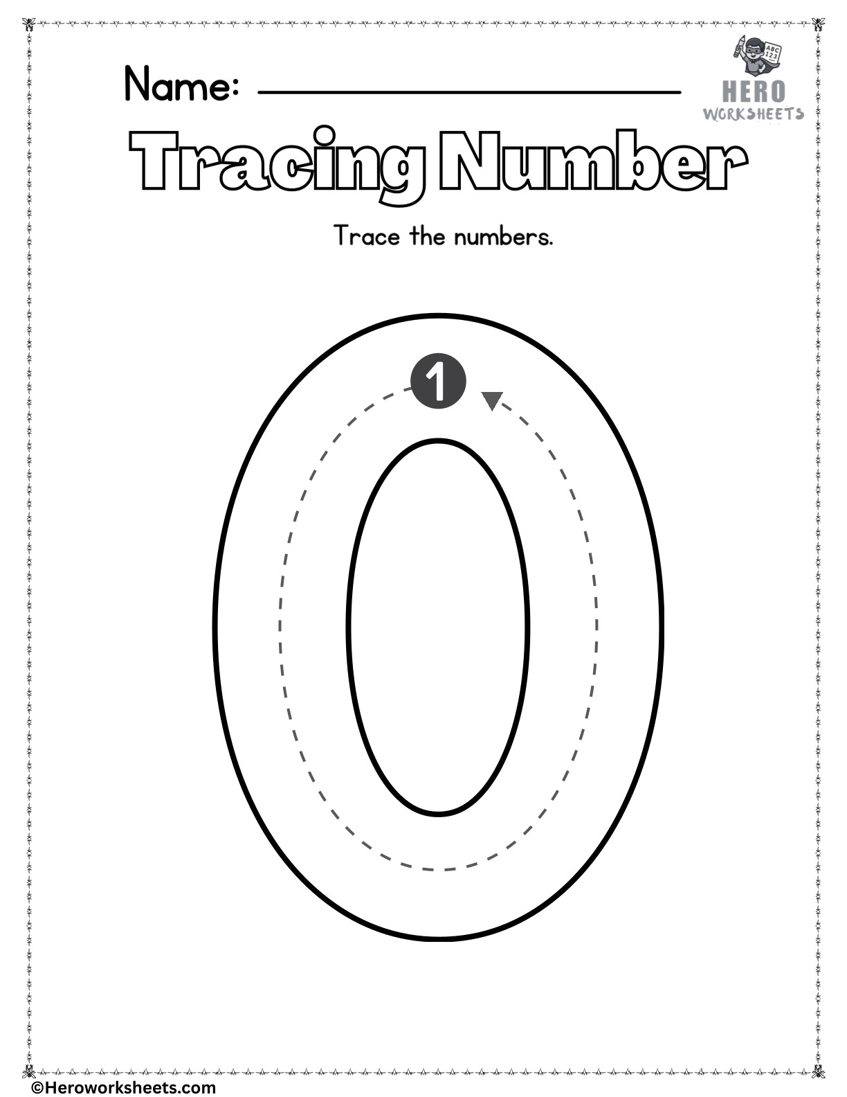Number 0 to Trace Printable Worksheet