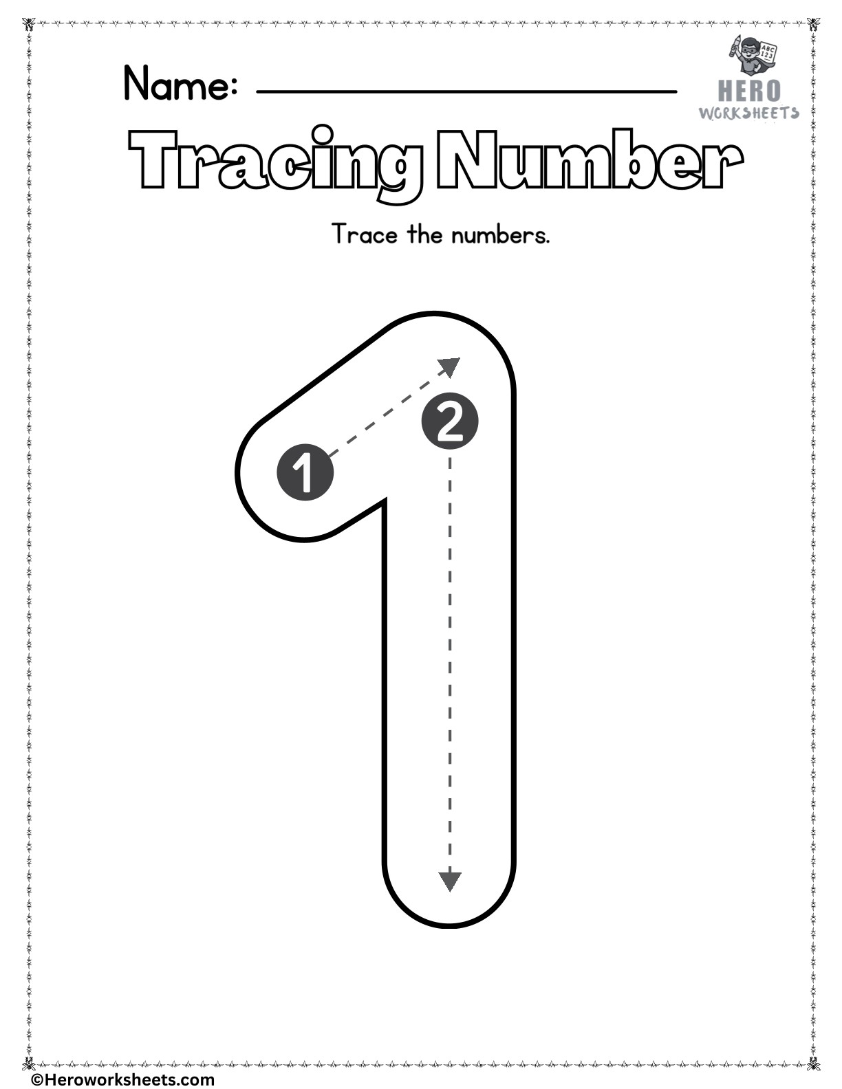 Number 1 to Trace Printable Worksheet