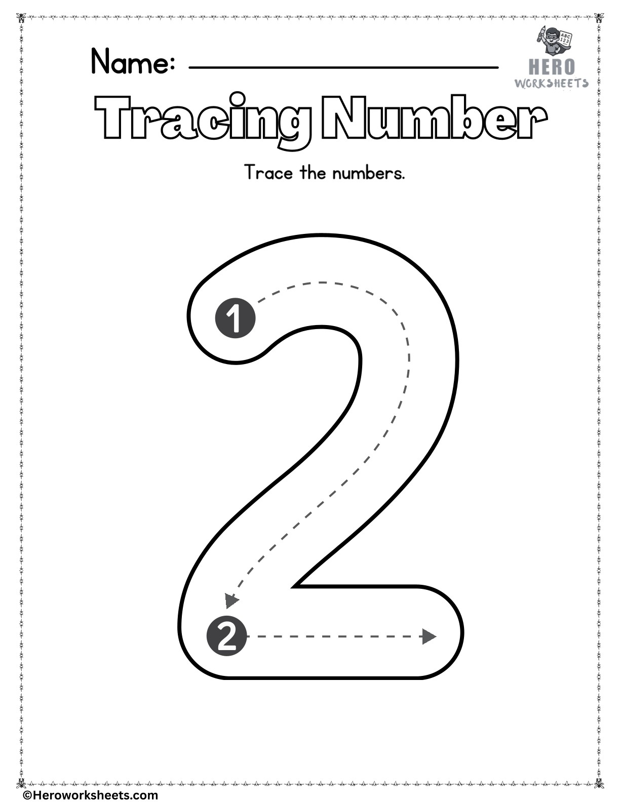 Number 2 to Trace Printable Worksheet