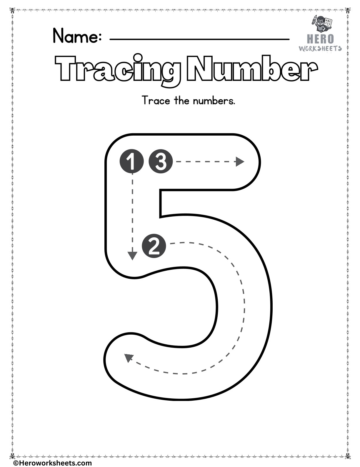 Number 5 to Trace Printable Worksheet