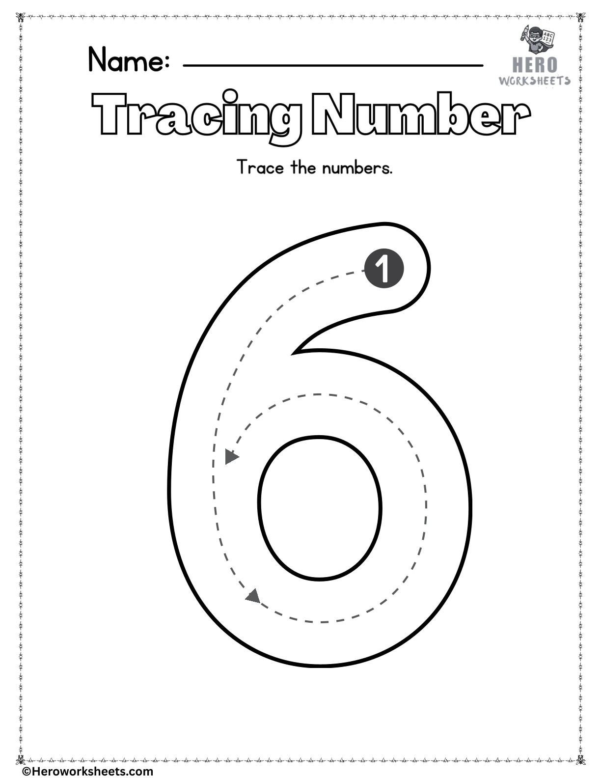 Number 6 to Trace Printable Worksheet