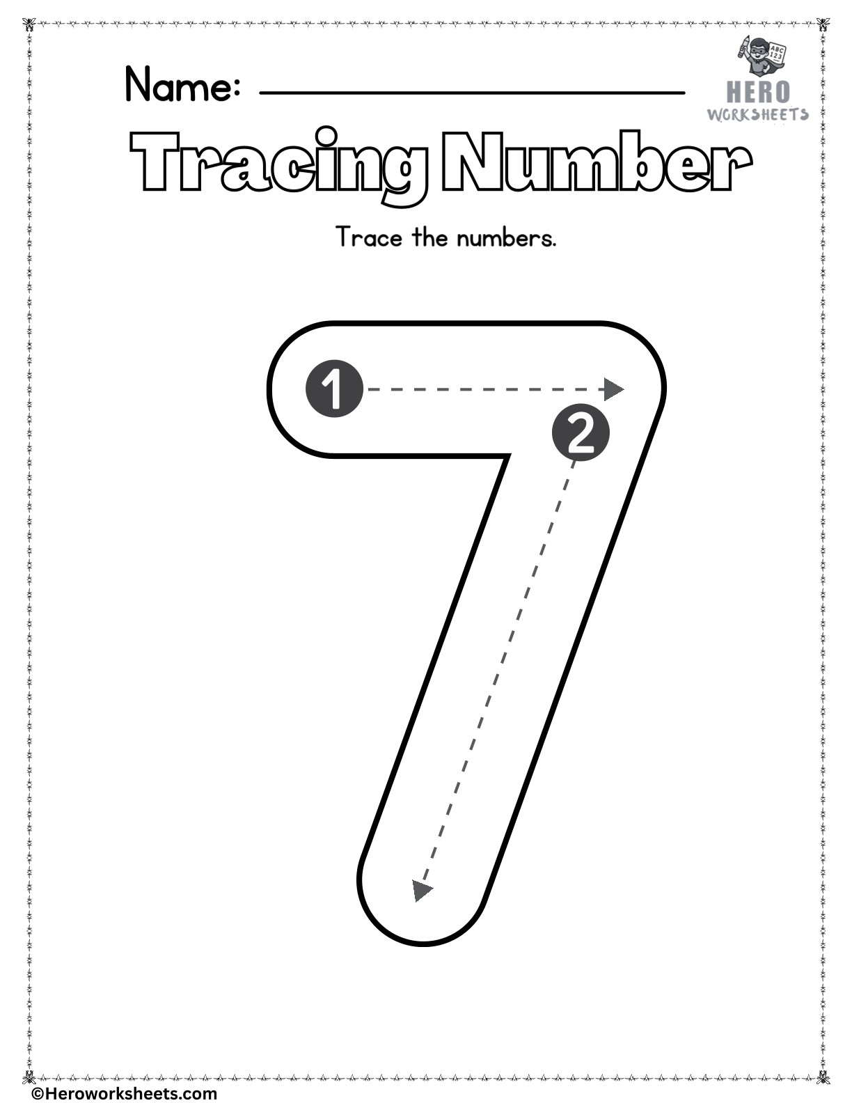 Number 7 to Trace Printable Worksheet
