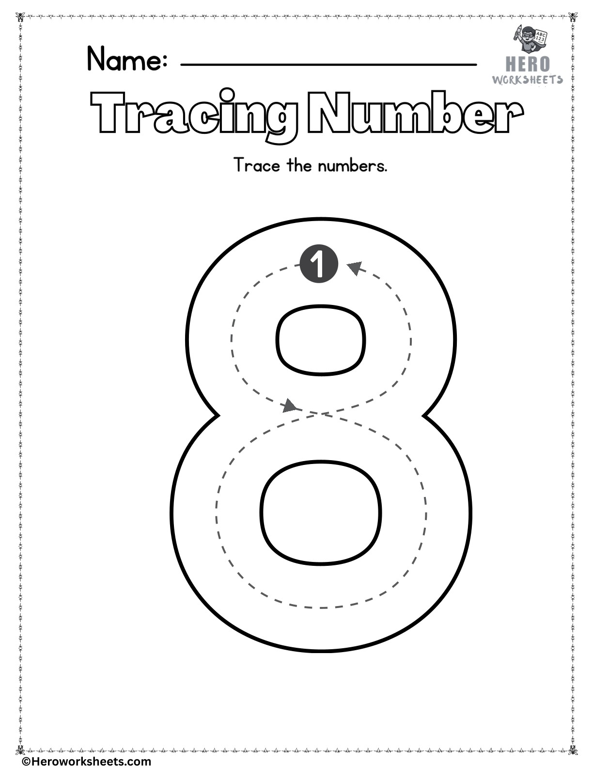 Number 8 to Trace Printable Worksheet